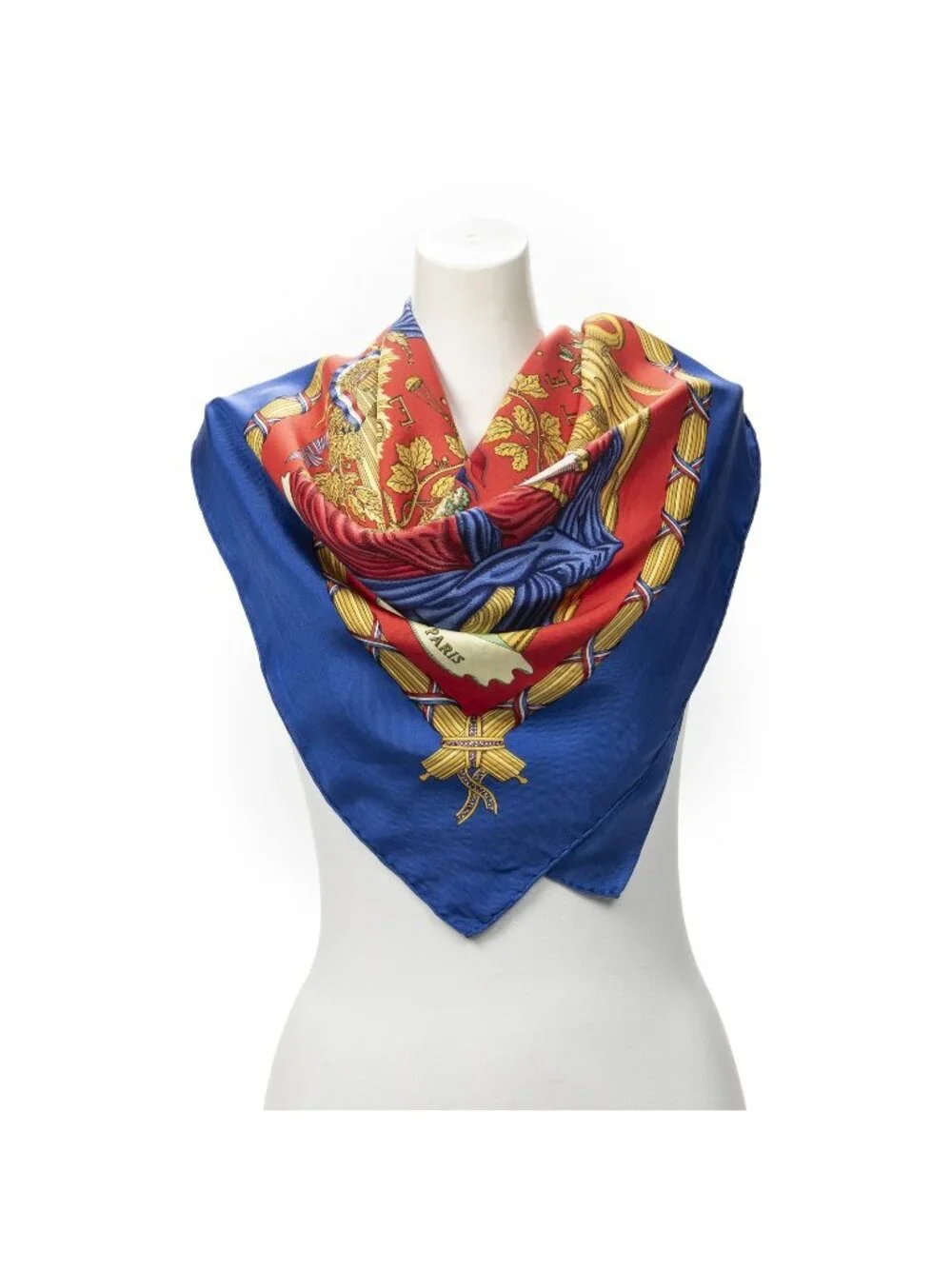 Hermes Scarf Blue Red 100% Gold Twill Silk